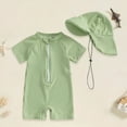 thumbnail image 2 of NIEWTR Baby Boy Swimsuit Long-Sleeve One Piece Zipper Toddler Bathing Suit with a Swim Cap(Green,0-3 Months), 2 of 8