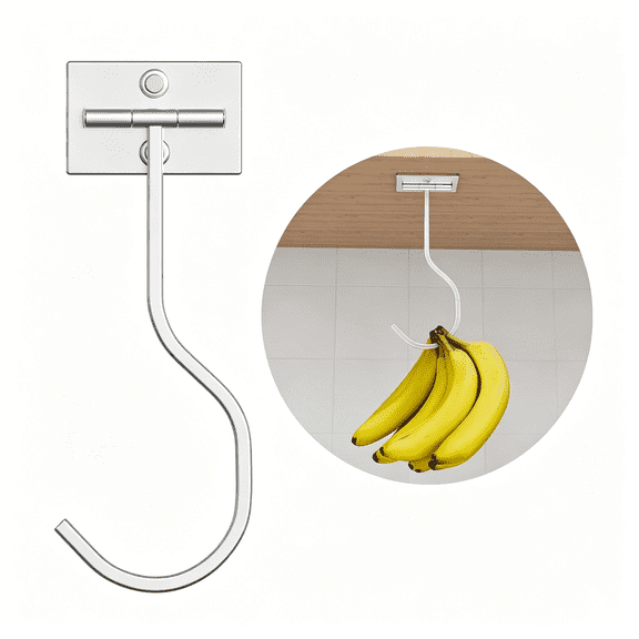 ACDANC under Cabinet Banana Hook Foldable-Adhesive Banana Hanger under Counter,Heavy Duty Stainless Banana Holder(13Lb),Magnetic Fold-Up When Not in Use,Premium Material,Silver
