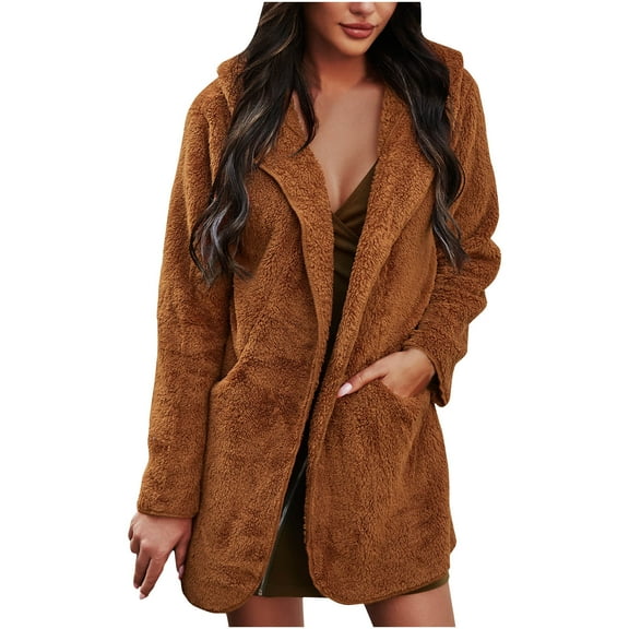 IROINNID Women's Jacket Shearling Jacket Solid Color Long Sleeve Leisure Autumn/Winter Cardigan Plush Jacket Tops, Brown