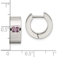 thumbnail image 5 of Stainless Steel Brushed & Polished With Pink Cz 5mm Hinged Hoop Earrings (9 X 15) Made In China sre362, 5 of 5