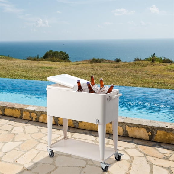 White Freezer 80QT Cart with Rectangular Plastic Insulation and Iron Legs for Maximum Efficient Cold Retention