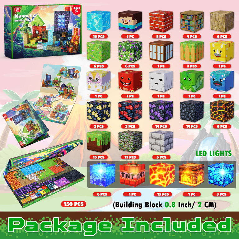 ChampCat 150 Pc Magnetic Building Blocks with Light Blocks photo 2