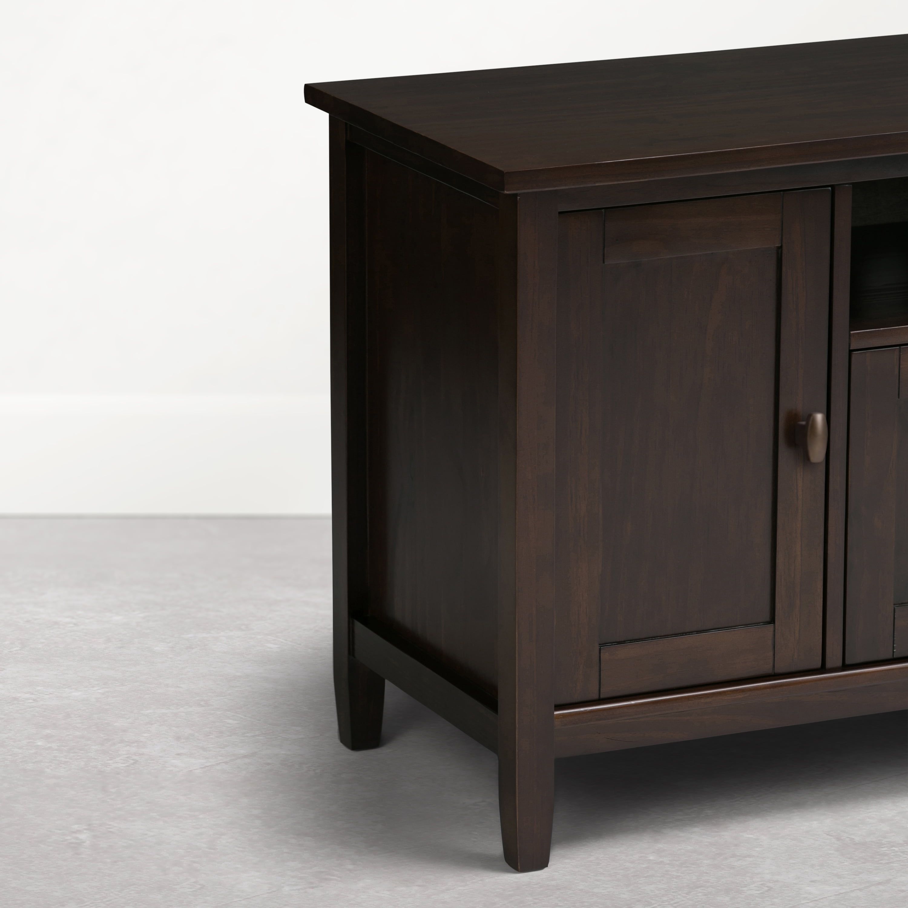 Simpli Home Warm Shaker 72 inch Wide Solid Wood TV Stand, Mocha Brown