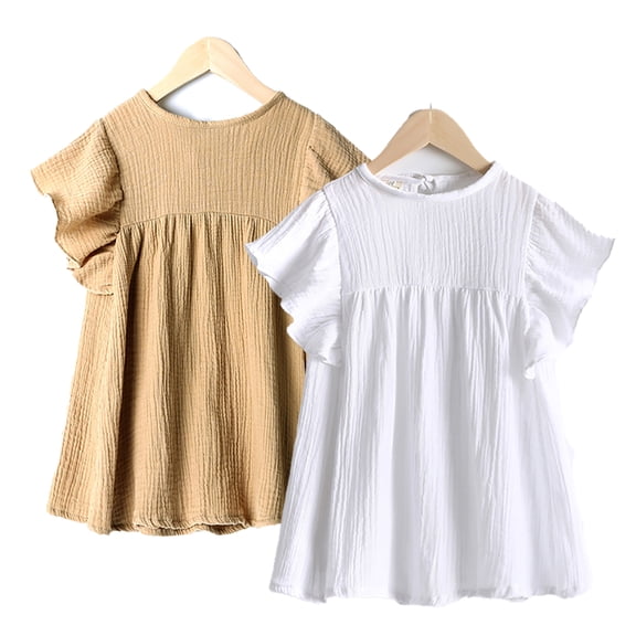 KYAIGUO Kids Baby Girls Organic Cotton Dress Ruffled Sleeve Tunic Dresses Toddler Casual Swing Sundress Party Princess Dresses 1-7T