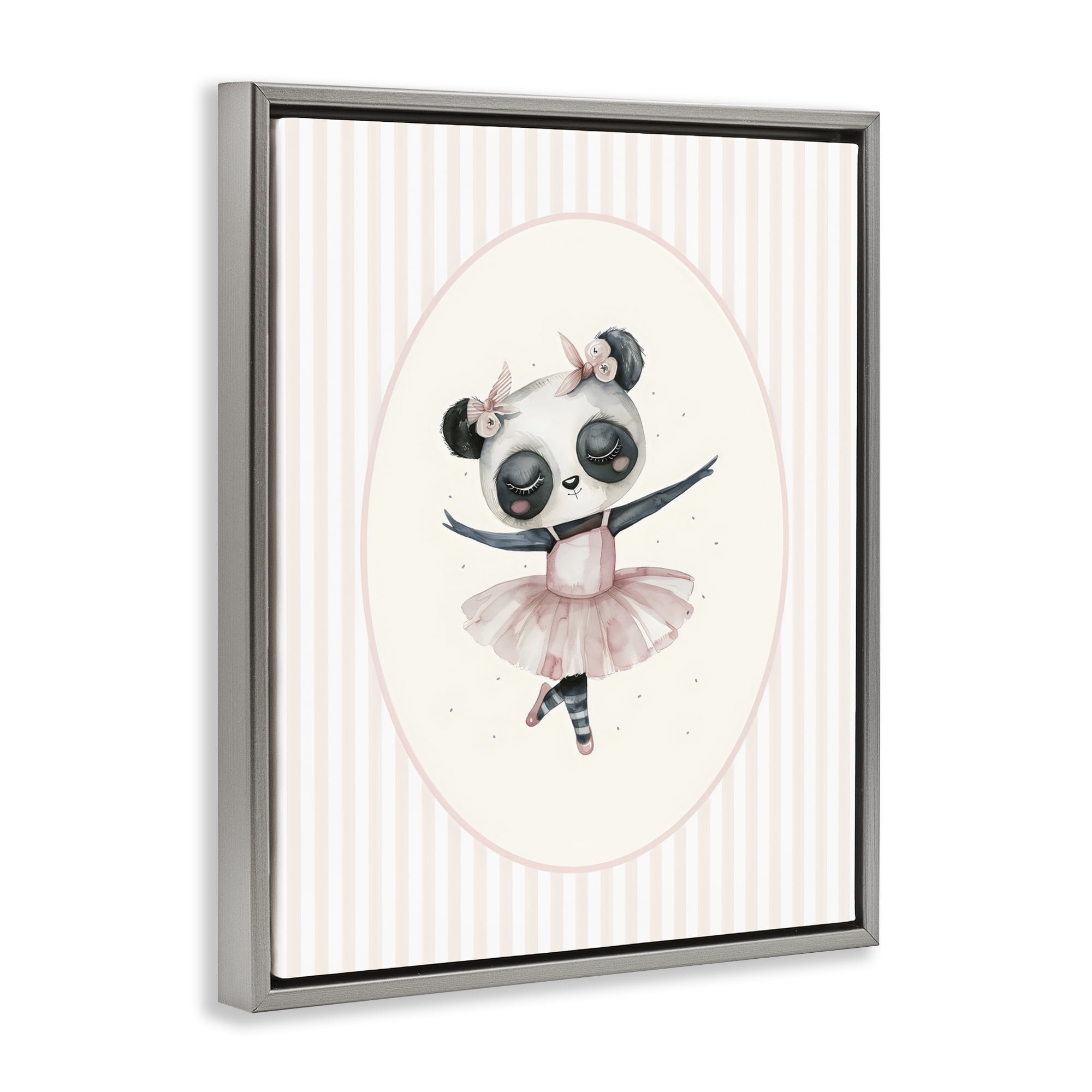 Stupell Industries Nursery Ballerina Panda Striped Gray Framed Floater Canvas Wall Art, design by LSR Design Studio