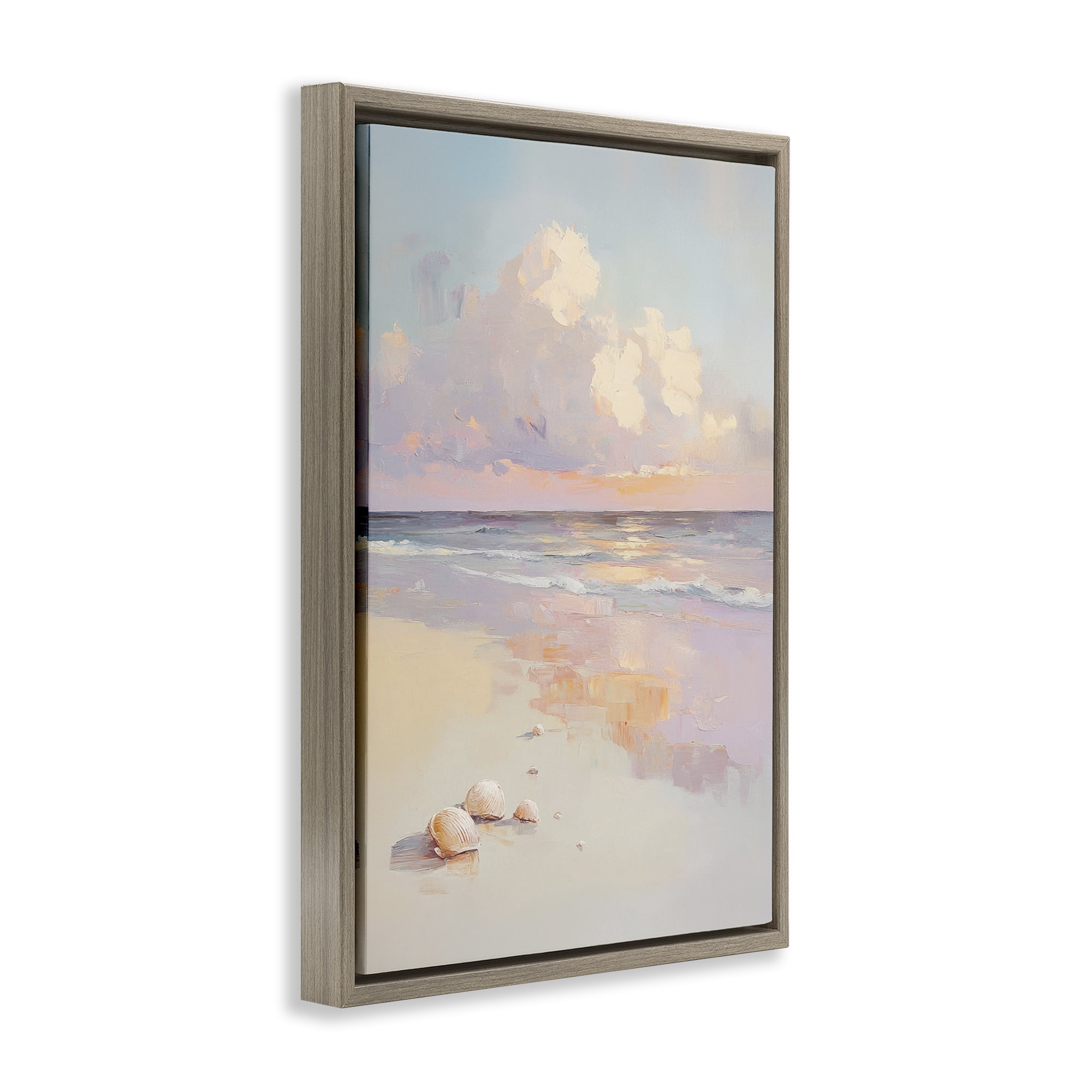 Stupell Industries Pastel Sunset Over Seashells Brown Framed Floater Canvas Wall Art, design by Sisi and Seb