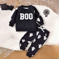 thumbnail image 2 of GCETTIC Toddler Boy Girl Halloween Outfit Boo Crewneck Sweatshirt Pants Set Baby Fall Winter oversize Clothes Black,12-18 Months, 2 of 5