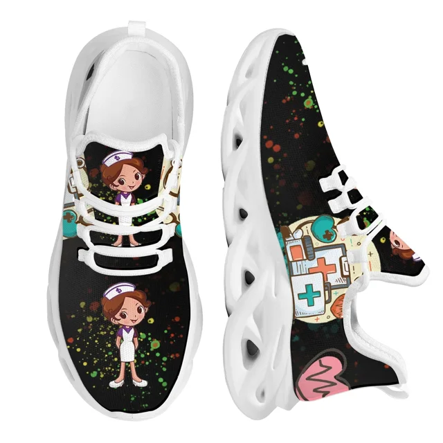 Zapatos de enfermera para mujer, blancos, con dibujos animados, cómodos, transpirables, con plataforma, de malla tejida
