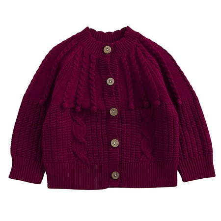 

CHEEREAM Toddler Girl Sweaters Cable Knit Long Sleeve Crewneck Chunky Crochet Cardigans Button Down Solid Color Sweater for 3 Months-3 Years