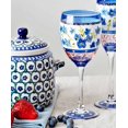 thumbnail image 4 of Golden Hill Studio Hand Painted Decorative Wine Glasses Set of 2 - Barcelona Blue Flower Collection - Hand Painted Glassware by USA Artists - Unique Wine Glasses - Ideal Table & Home D√©cor, 4 of 5