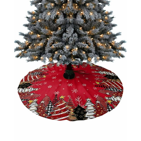 Red Christmas Tree Christmas Tree Skirt 36 Inches Large Christmas Skirt Tree, Red Black Xmas Tree Winter Snowflake Tree Skirt Christmas Decorations for Fireplace Party Holidays Indoor Outdoor
