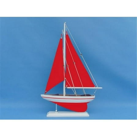 Handcrafted Model Ships PS-Red-Red-Sails Pacific Sailor 17 in. Red With Red Sails Decorative Accent