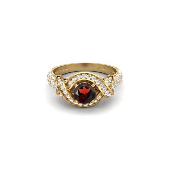 Estate Ring 6MM Round Garnet 925 Sterling Silver Gold Vermeil Women Anniversary Ring