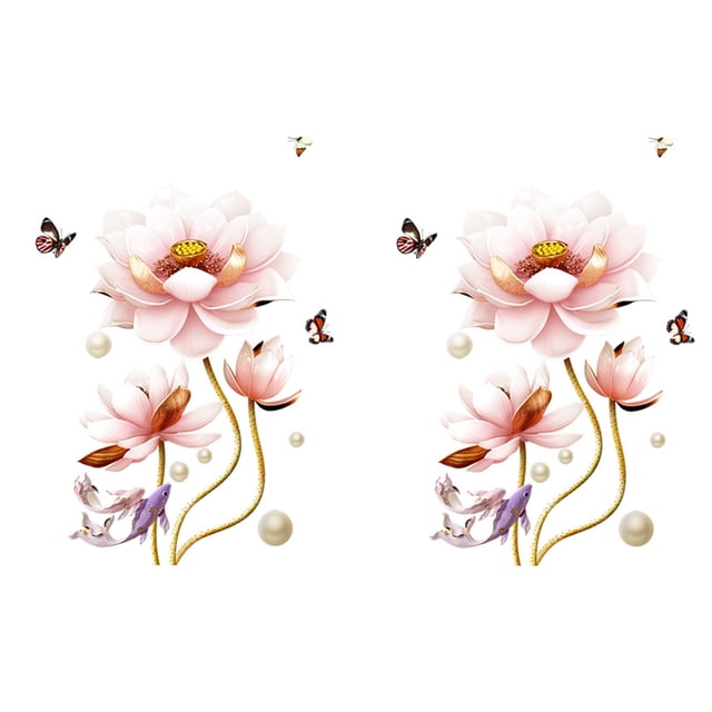 2 Sheets Chinese Style Wall Stickers Lotus Wall Decal Home Background Decor