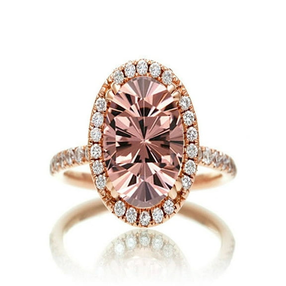 1.5 Carat Oval cut Vintage Morganite and Diamond Engagement Ring on 10k Rose Gold