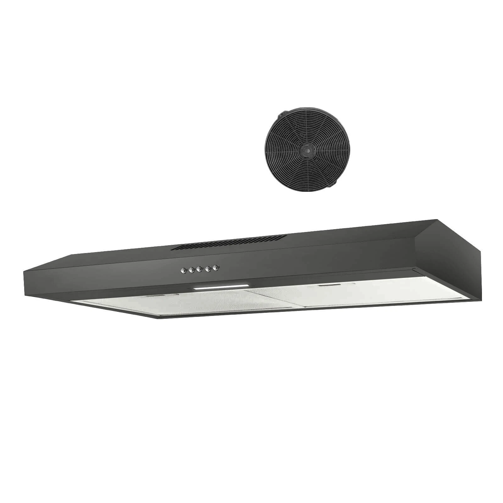Under Cabinet Range Hood 30 inch with Charcoal Filter,Ductless Range Hood w/ 3 Speed Exhaust Fan,Stainless Steel Black Range Hood w/LED Light,Push Button,Under Cabinet Kitchen Hood