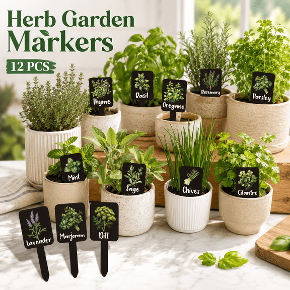 MORAVE 12-Piece Waterproof Acrylic Herb Plant Labels, 12 Styles for Indoor and Outdoor Gardens
