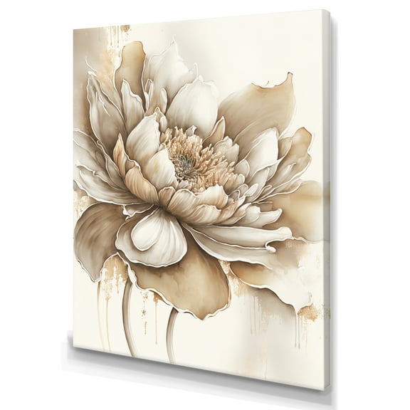 Designart Indigold Beige Flower III Canvas Wall Art