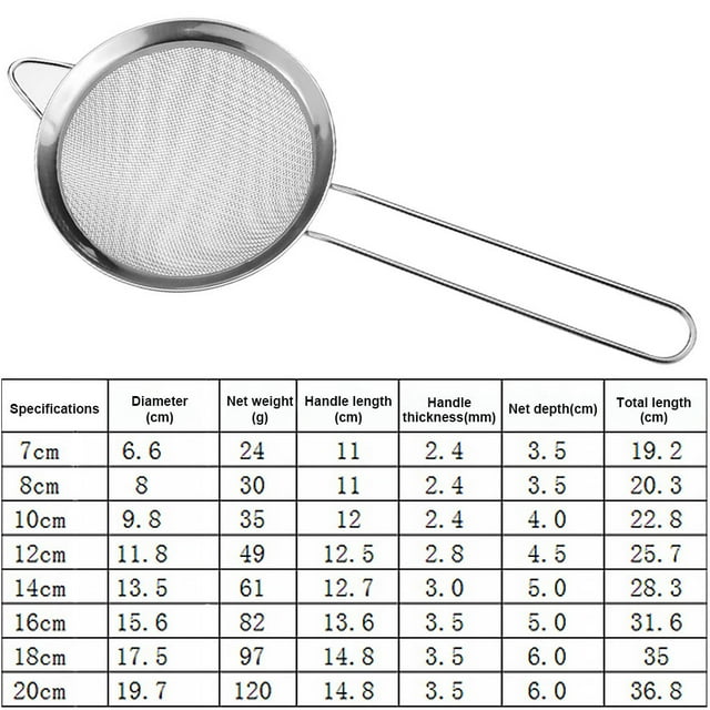 Electronicheart Fine Mesh Strainer for Kitchen Stainless Steel Tea Colander Long Handle Food Sifter Flour Sieve Baking Tool, 20cm