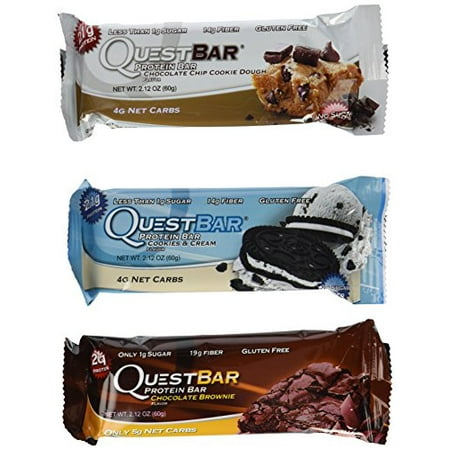 Gourmet Cookies And Brownies - Quest Variety Pack, Chocolate Chip Cookie Dough,Cookies and Cream and Chocolate Brownie, 12 Protein Bars