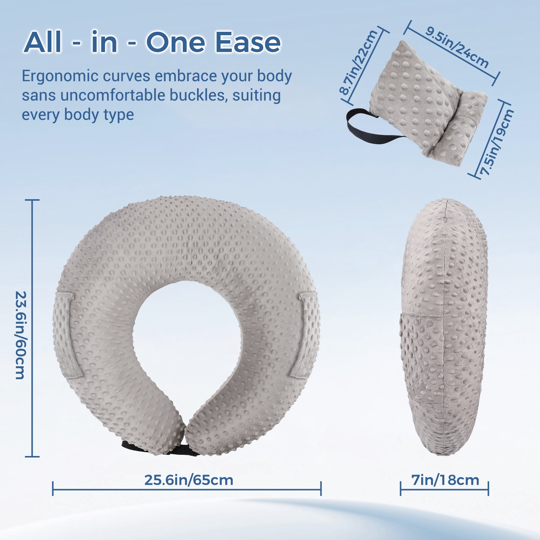 Reading Pillow for Gaming, Lap Desk Pillow for Sitting in Bed or Sofa, Compact Arm Support Pillow for Reading, Playing or Crocheting,  Grey