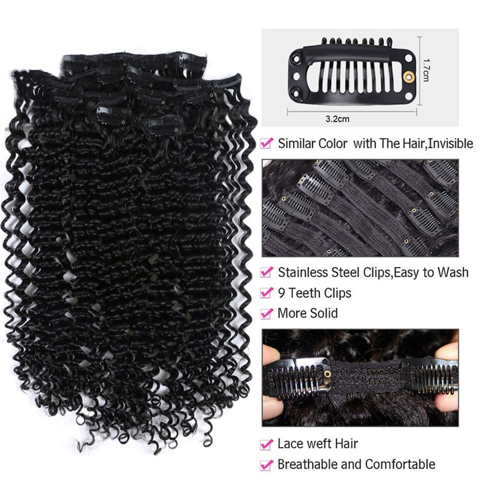 12-26 inch Kinky Curly Clip in Hair Extension, Deep Wave 8Pcs Clip in Real Human Hair 120/240g Wavy Curly Brazilian Hairpieces for Women