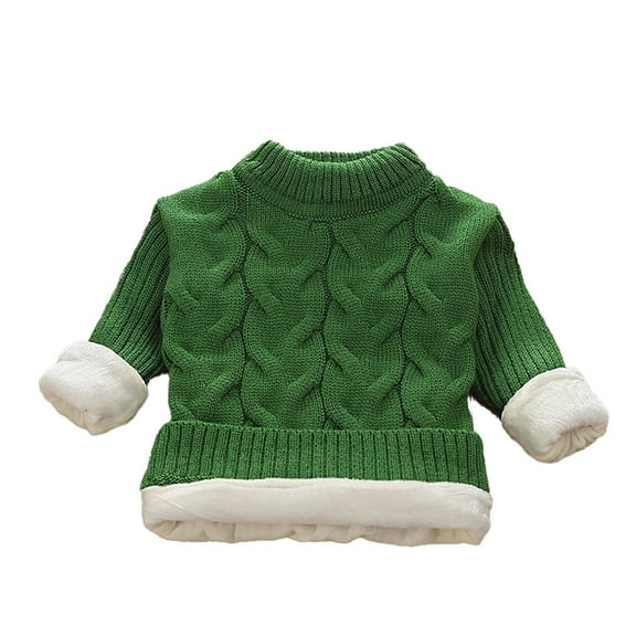LYHaoo Girls Cable Knit Pullover Sweaters Crewneck Long Sleeve Warm Fuzzy Lined Sweaters for Kids 6-7 Years(Green)