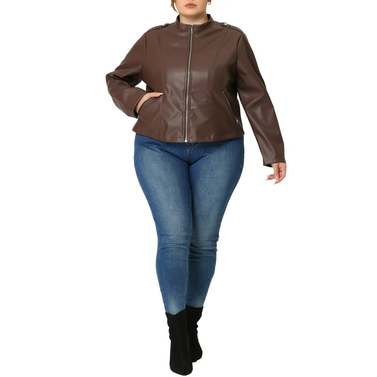 Agnes Orinda Chaleco de cuero para mujer, talla grande, solapa con muesca,  cremallera, club, motocicleta, chaleco de piel sintética