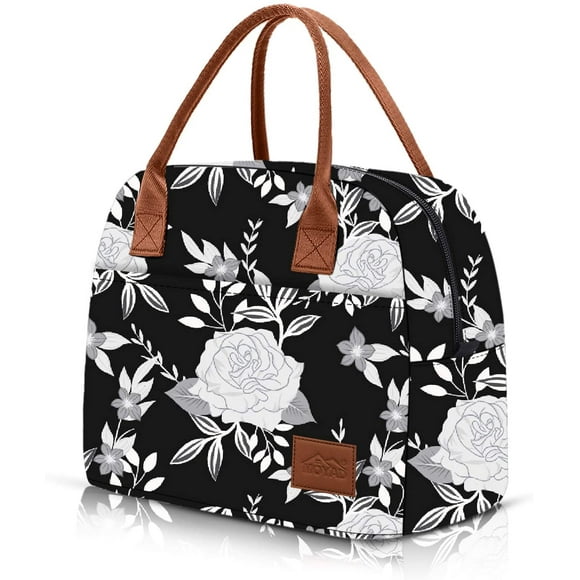 Lunch Bags for Women Insulated Lunch Box Cooler Bag Waterproof Lunch Kit Portable Large Meal Prep Container Work Tote Bag for Ladies White Rose