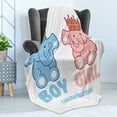 thumbnail image 4 of Gender Reveal Soft Flannel Fleece Throw Blanket, Boy and Girl Twins Elephants with Royal Crowns, Cozy Plush for Indoor and Outdoor Use, 50" x 60", Blush Blue, by Ambesonne, 4 of 5