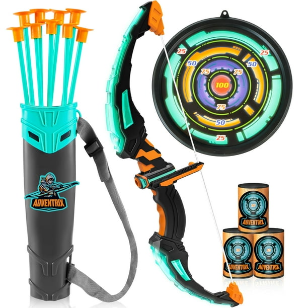 Juego de juguetes de tiro con arco y flecha JOYIN para niños con forma de arco y flecha con luz LED de 3 a 12 años