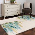 thumbnail image 3 of Teal Floral Area Rugs 3x5 ft Watercolor Teal Yellow Wisteria Linen Texture Washable Rug Non Slip Indoor Carpet Absorbent Floor Mat for Living Room Bedroom Dining Room, 3 of 9