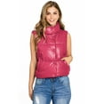 thumbnail image 2 of Love Tree Women's Juniors Faux Leather/ Corduroy Puffer Vest  (Fuchsia, Medium), 2 of 4