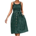 thumbnail image 2 of Pompotops Womens Fashion Holiday Summer Boho Print Sleeveless Laceing Breasted Dress, 2 of 7