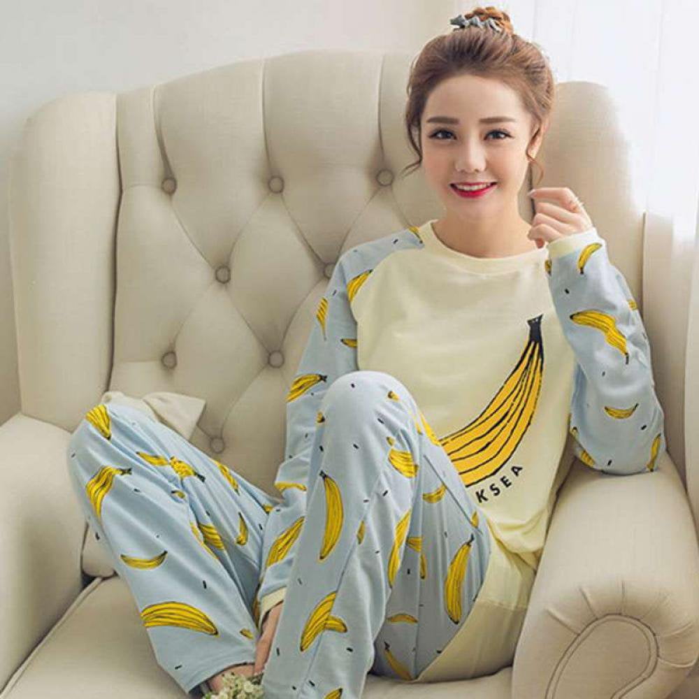 POINTERTECK Mode Nouveau Pyjama Femme Grande Banane o Col Manches Longues Service a Domicile Impression Pyjama Ensemble M 2XL Walmart
