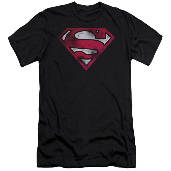 Superman War Torn Shield Premium Adult Slim Fit 30/1 T-Shirt Black