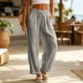thumbnail image 2 of Levmjia Women's Summer Casual Linen Pants Solid Color Drawstring Waist Wide Leg Trousers with Pockets Loose Fit Pants for Beach Vacation Daily Wear, 2 of 8