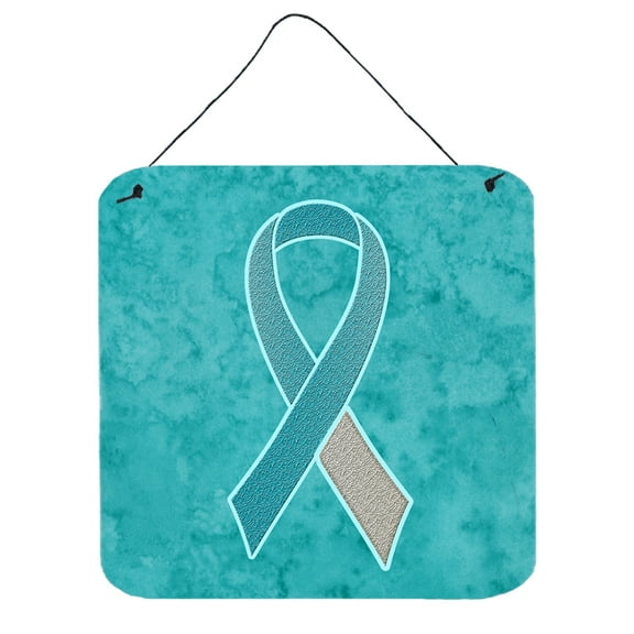 Teal and White Ribbon for Cervical Cancer Awareness Wall or Door Hanging Prints