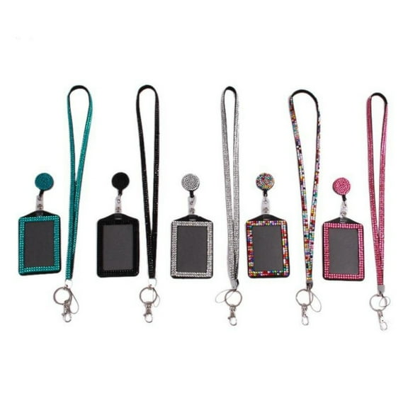 Toddmomy 1Pack Professional Rhinestone Lanyard for Id Badges Black Rectangular Metal Badge Holder 5.8x3.1x0.4In