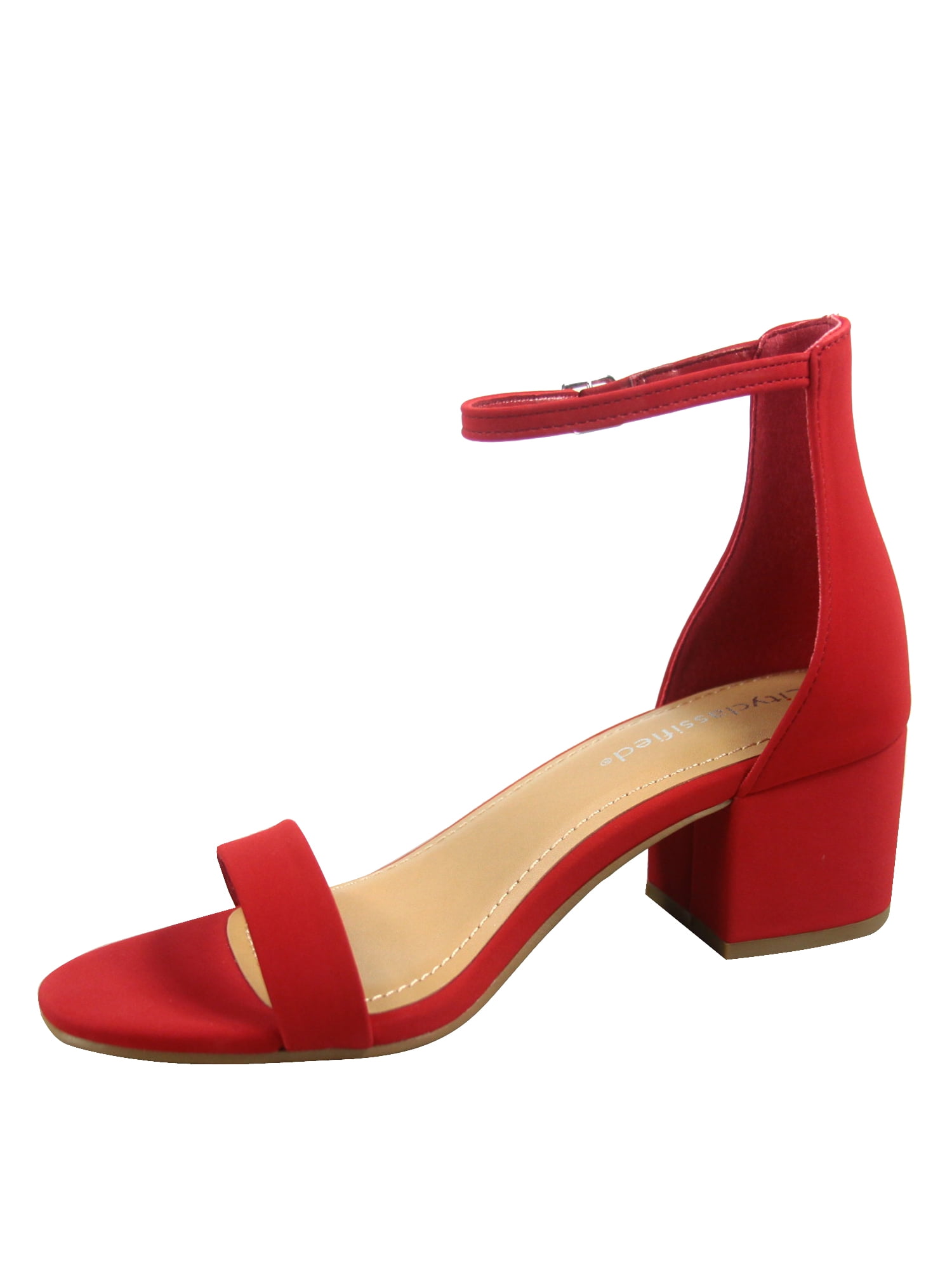 low block heel sandals red