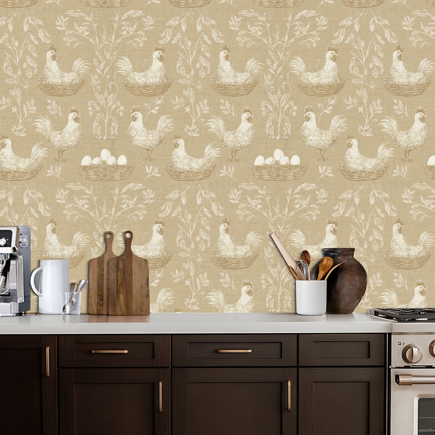 Peel and Stick Wallpaper 17.7in x 9.8ft Rustic Farmhouse Chicken Nesting Neutral Beige Contact Paper Vinyl Waterproof Self Adhesive Wall Paper for Bedroom Shelf Cabinet Renter Friendly