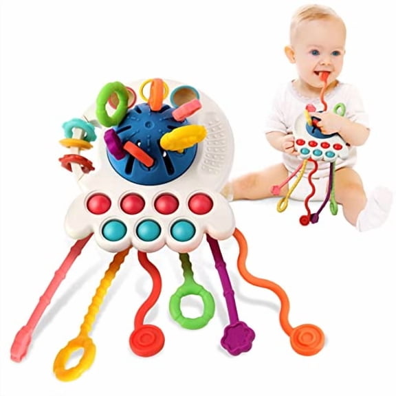 Montessori Toys for 1 Year Old,Sensory Toys for Babies,Food Grade Silicone Pull String Activity Toy,Fine Motor Toys,Travel Toys,Toddler Infant Girl Boy Gifts