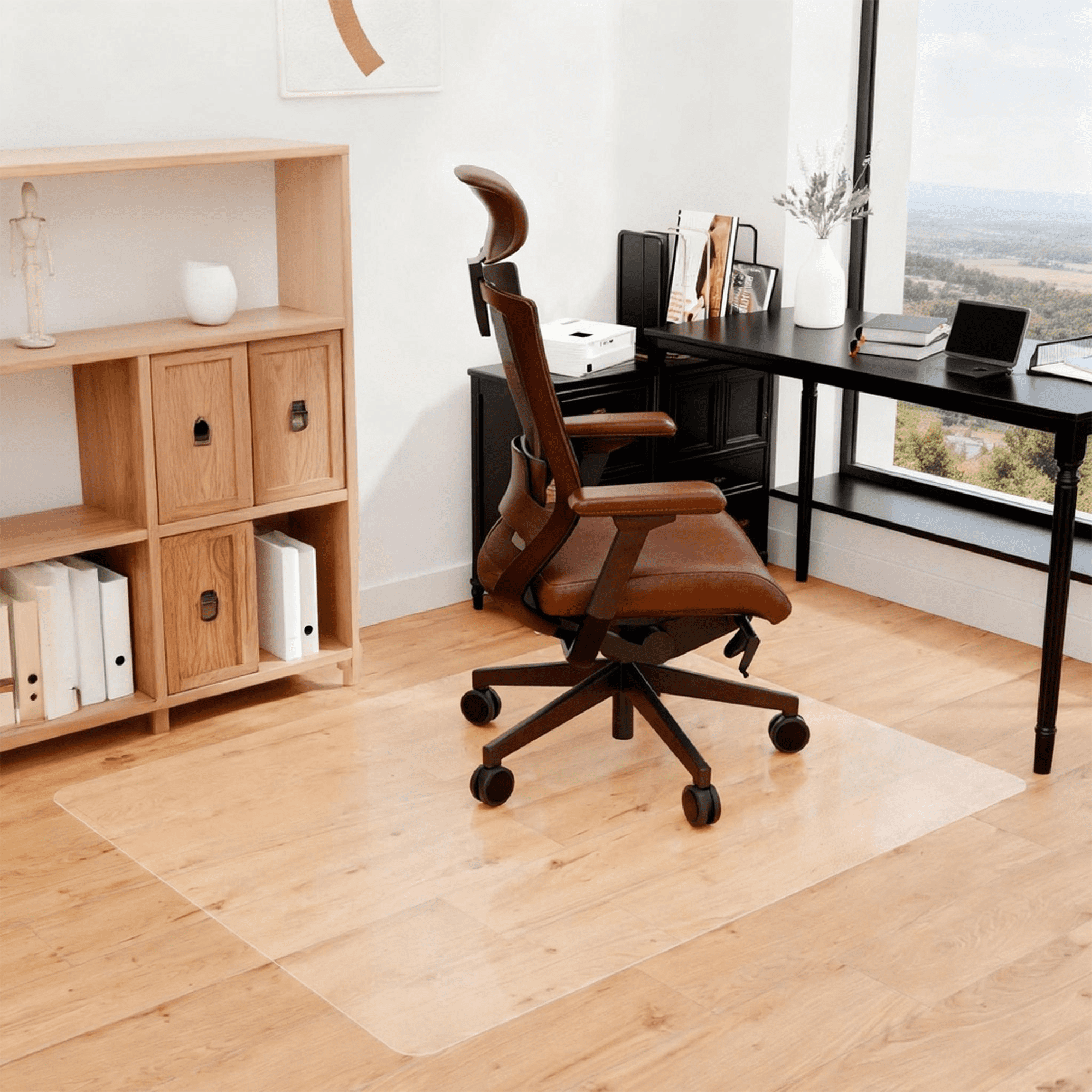 47×35.5 Inch Clear PVC Office Chair Mat, Waterproof Anti-Slip Hardwood Floor Protector, Transparent Scratch Resistant Rolling Desk Chair Floor Mat for Hardwood & Tile Floors