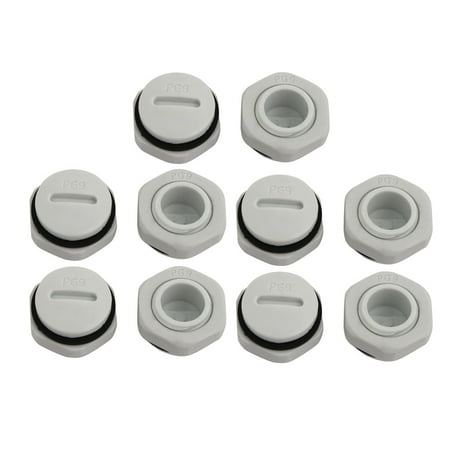 

Unique Bargains 10pcs GLW-PG9 Nylon Threaded Cable Gland Cap Round Screw-in Cover Gray w Washer