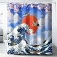 thumbnail image 2 of Vintage Japan Fabric Shower Curtains,Watercolor Ink Ancient Mount Fuji Crane Red Sun Hotel Quality,Machine Washable,72x72inch(183x183cm) for Bathroom., 2 of 6
