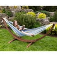 Vivere Double Cotton Hammock with Solid Pine Arc Stand Blue 102" L x