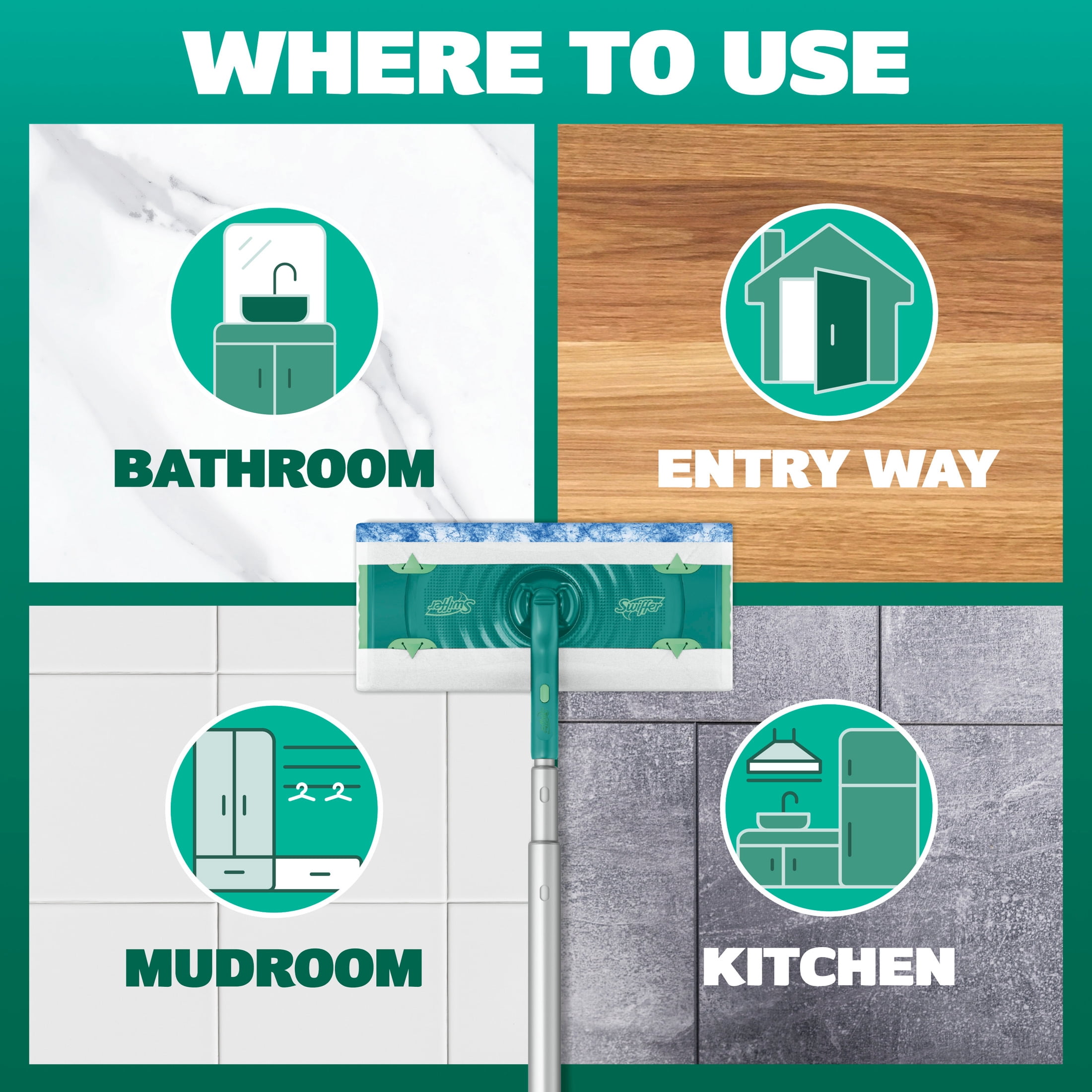 (6 pack) Swiffer Mop & Go Deluxe, 2-in-1 Floor Mopping and Sweeping Kit, 1 Device, 6 Mop Refills, 2 Sweep Refills