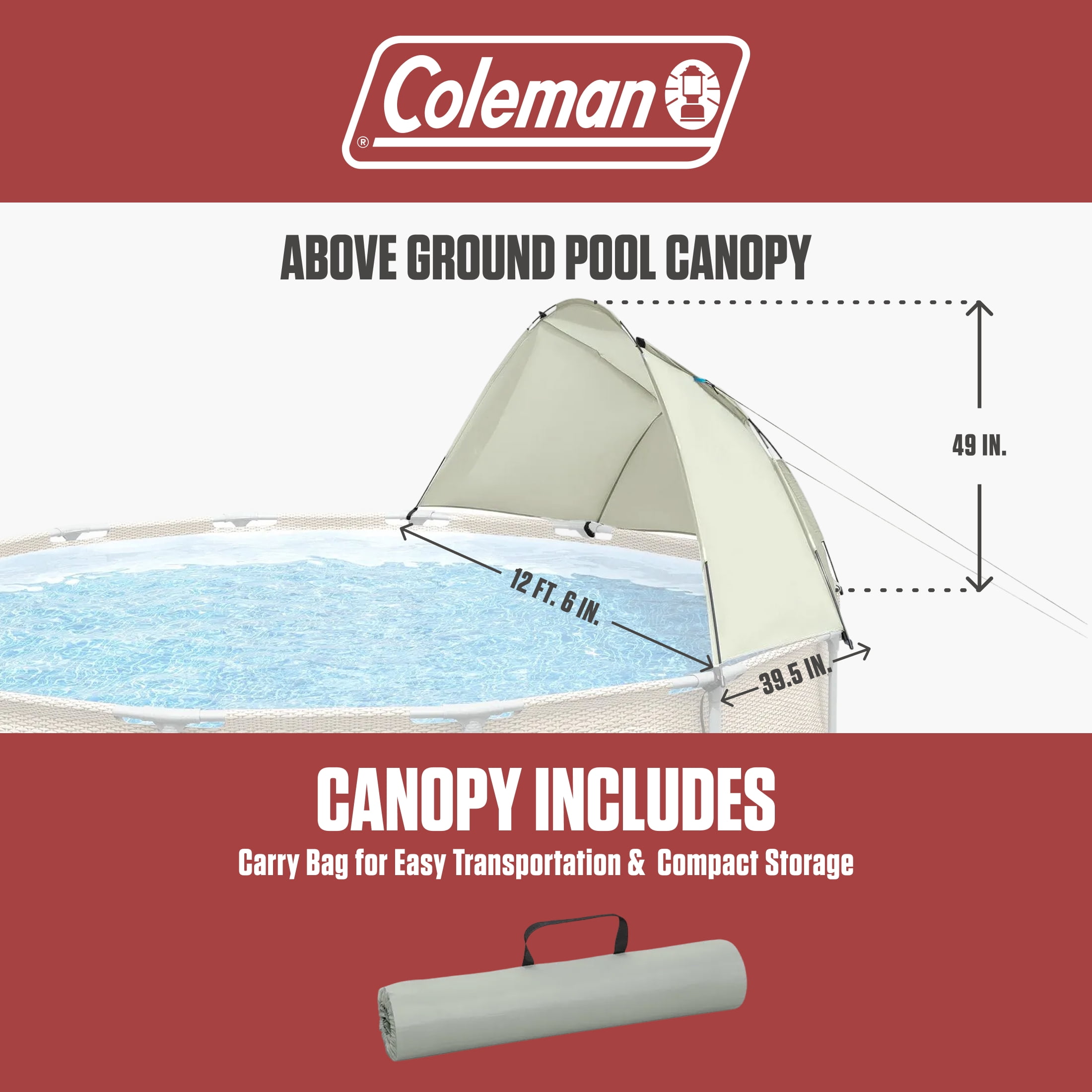 Coleman 10-18 ft Above Ground Outdoor Pool Canopy Sunshade