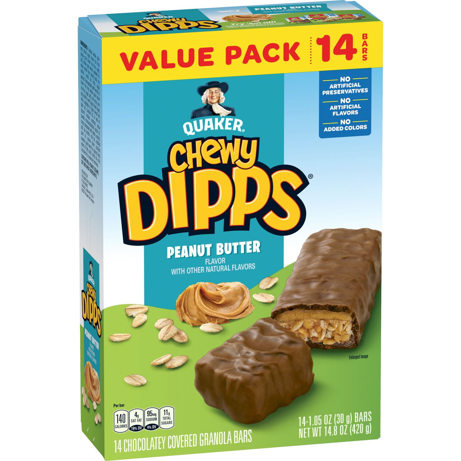 (6 pack) Quaker Chewy Dipps Chocolatey Covered Peanut Butter Granola Bars, 14.8 oz 14 Count