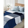thumbnail image 4 of Navy Blue Black Twim Size Flat Sheet, Wrinkleproof & Fadeproof Cooling Flat Bed Sheet Only, Grey White Patchwork Abstract Geometric Breathable Soft Bedding Top Sheets 66 x 96 Inches, 4 of 8